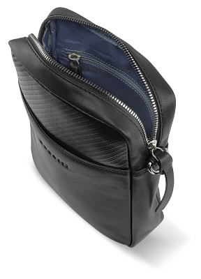 Сумка наплечная мужская BUGATTI Comet, чёрная, воловья кожа/полиэстер, 17х4,7х21 см