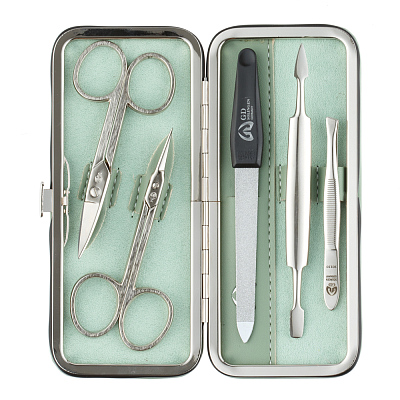 Маникюрный набор GD, 5 пр. Футляр: искусственная кожа, цвет зеленый