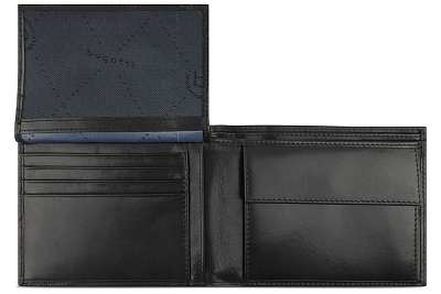 Портмоне BUGATTI Nobile, с защитой данных RFID, черное, воловья кожа/полиэстер, 12х2х9,5 см