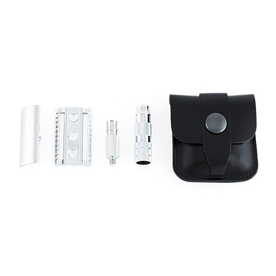 Станок Т-образный для бритья MERKUR 933C, глянцевое хромированное покрытие, прямой срез, закрытый гребень, разборный, лезвие в комплекте (1 шт)