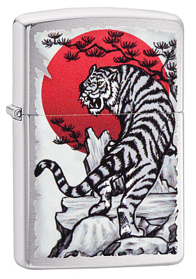 Зажигалка ZIPPO Asian Tiger с покрытием Brushed Chrome, латунь/сталь, серебристая, 38x13x57 мм (Серебристый)