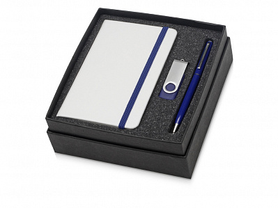Подарочный набор Reporter Plus с флешкой, ручкой и блокнотом А6 (Синий/белый/серебристый)