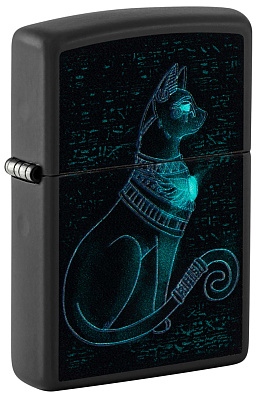 Зажигалка ZIPPO Spiritual Cat с покрытием Black Light, латунь/сталь, черная, матовая 38x13x57 мм (Черный)