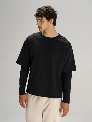 Футболка оверсайз с двойным рукавом Kosmos, молочно-белая (Чёрный)