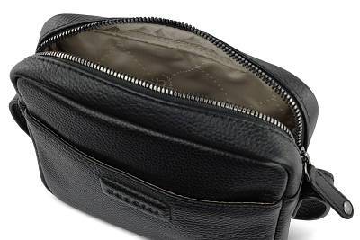 Сумка кросс-боди женская BUGATTI Elsa, чёрная, воловья кожа/полиэстер, 19х5,5х14 см