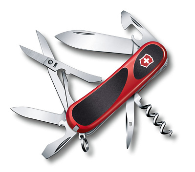 Нож перочинный VICTORINOX Evolution S14, 85 мм, 14 функций, красный с чёрными вставками (Разноцветный)