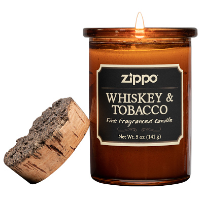 Ароматизированная свеча ZIPPO Whiskey & Tobacco, воск/хлопок/кора древесины/стекло, 70x100 мм