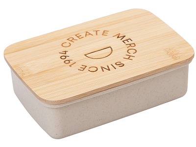 Ланч-бокс Lunch из пшеничного волокна с бамбуковой крышкой с гравировкой (Бежевый)