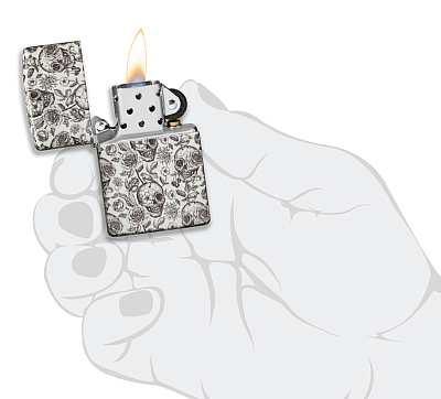 Зажигалка ZIPPO Skeleton с покрытием Glow in the Dark Green, латунь/сталь, серая, 38x13x57 мм