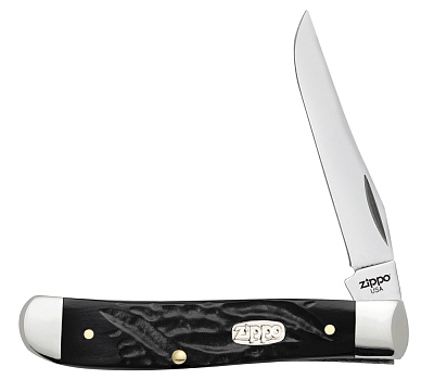 Нож перочинный ZIPPO Rough Black Synthetic Mini Trapper, 89 мм, чёрный