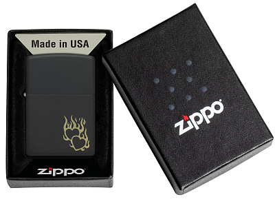 Зажигалка ZIPPO Fire Heart с покрытием Black Matte, латунь/сталь, черная, матовая, 38x13x57 мм