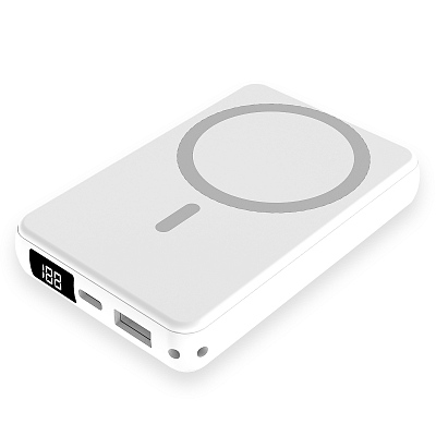 Магнитный внешний аккумулятор Quantum с беспроводной зарядкой (15W), 10000 Mah, белый