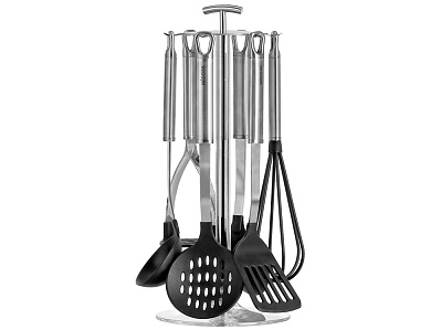 Набор кухонных инструментов с нейлоновым покрытием ANEZKA, 7 предметов (Стальной, черный, прозрачный)