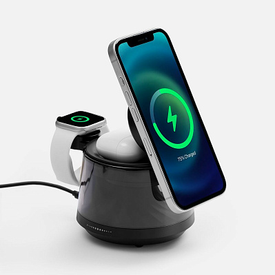 Bluetooth-колонка с подсветкой и беспроводной зарядкой Quantium, черная (Чёрный) Bluetooth-колонка с подсветкой и беспроводной зарядкой Quantium, черная (Чёрный)