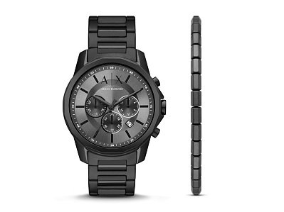 Подарочный набор: часы наручные мужские с браслетом (Черный, серый)