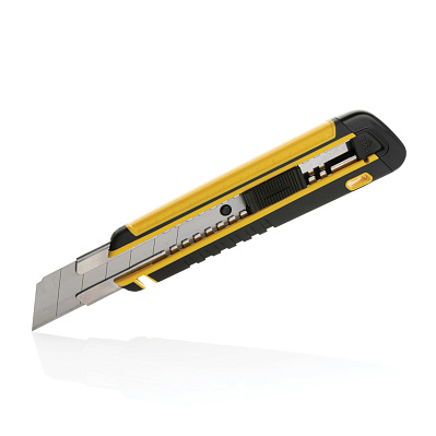 Строительный нож из переработанного пластика RCS с линейкой на корпусе (Желтый;)