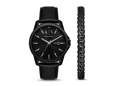 Подарочный набор: часы наручные мужские с браслетом (Черный)